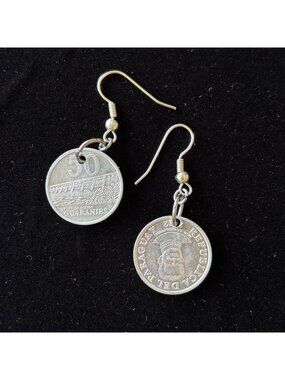 Handcrafted Coin Dangle Earrings Made From 50 Guaranies Paraguayan Coins